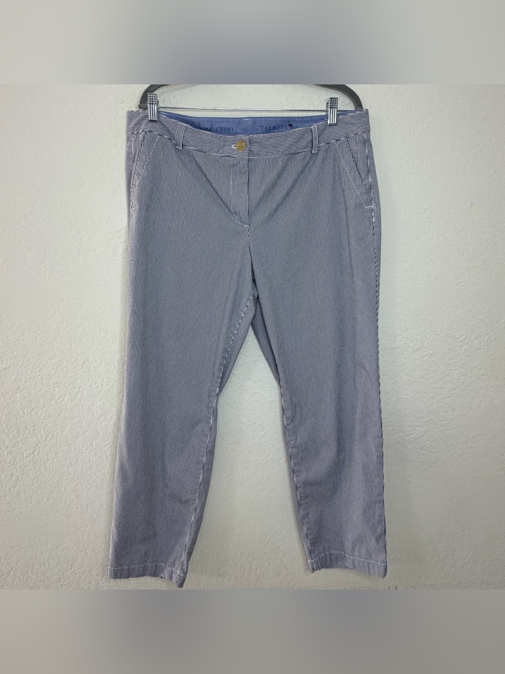 Talbots Weekend Chino Pants 16P Blue Stripe Ankle Stretch Preppy Crop Classic
